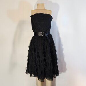 Strapless Black Dress with Belt Accent
